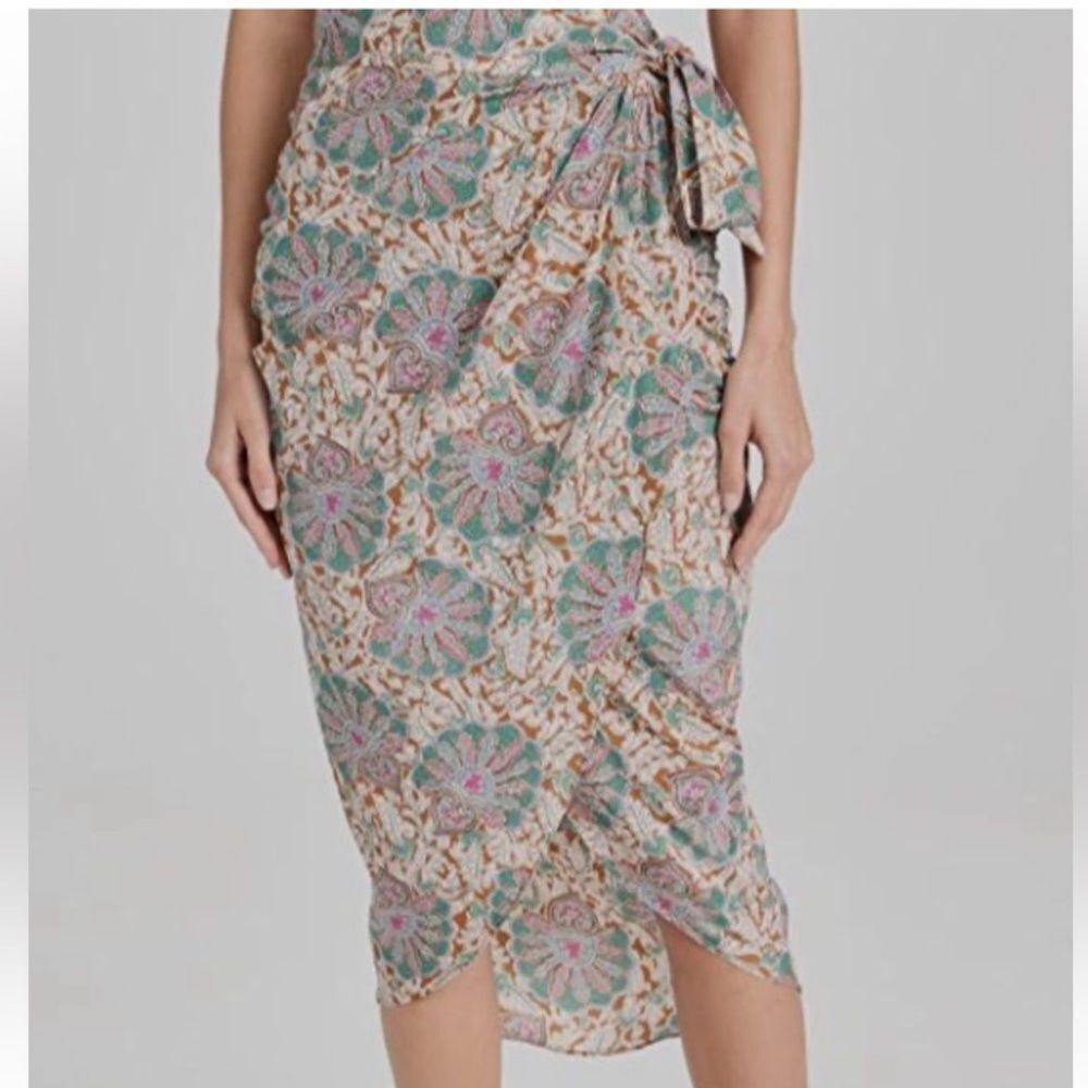 Veronica Beard Allaire Medallion-Floral Silk Skirt | Caramel Multi size 8